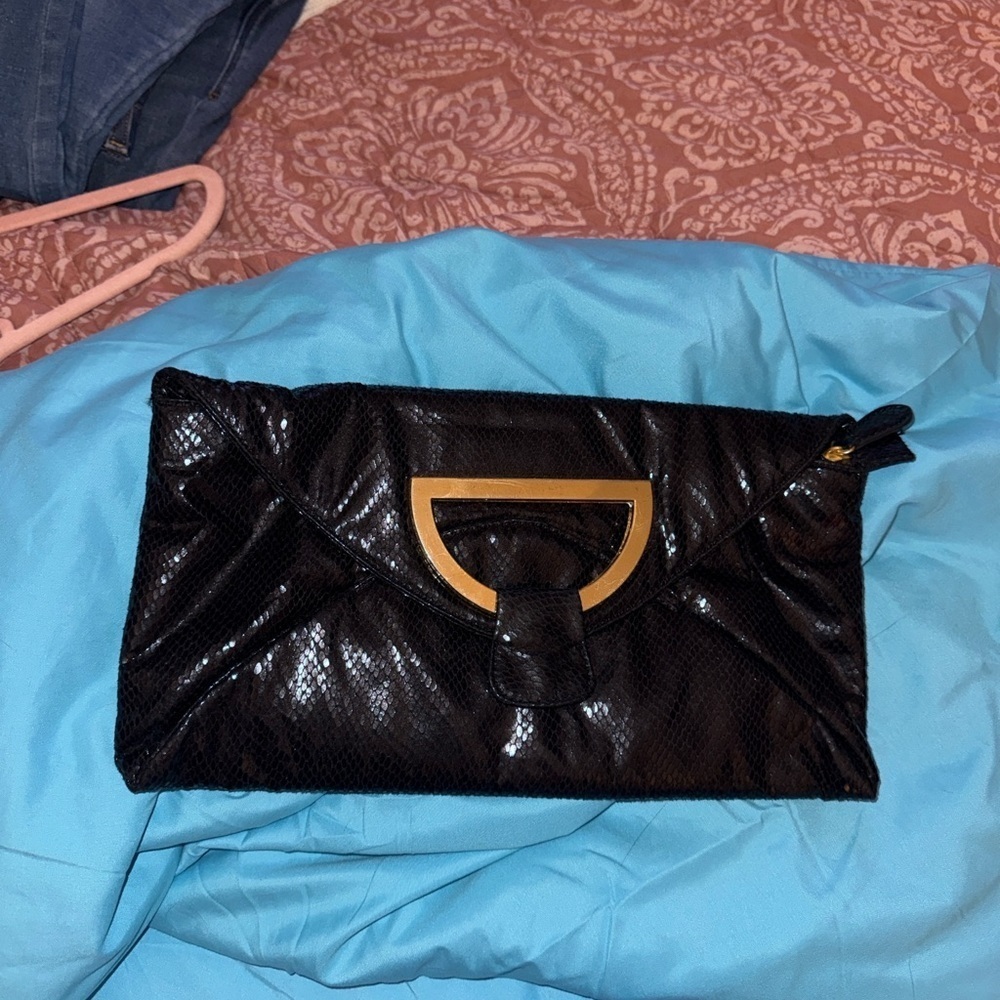 Big Buddha Black faux snakeskin Textured clutch